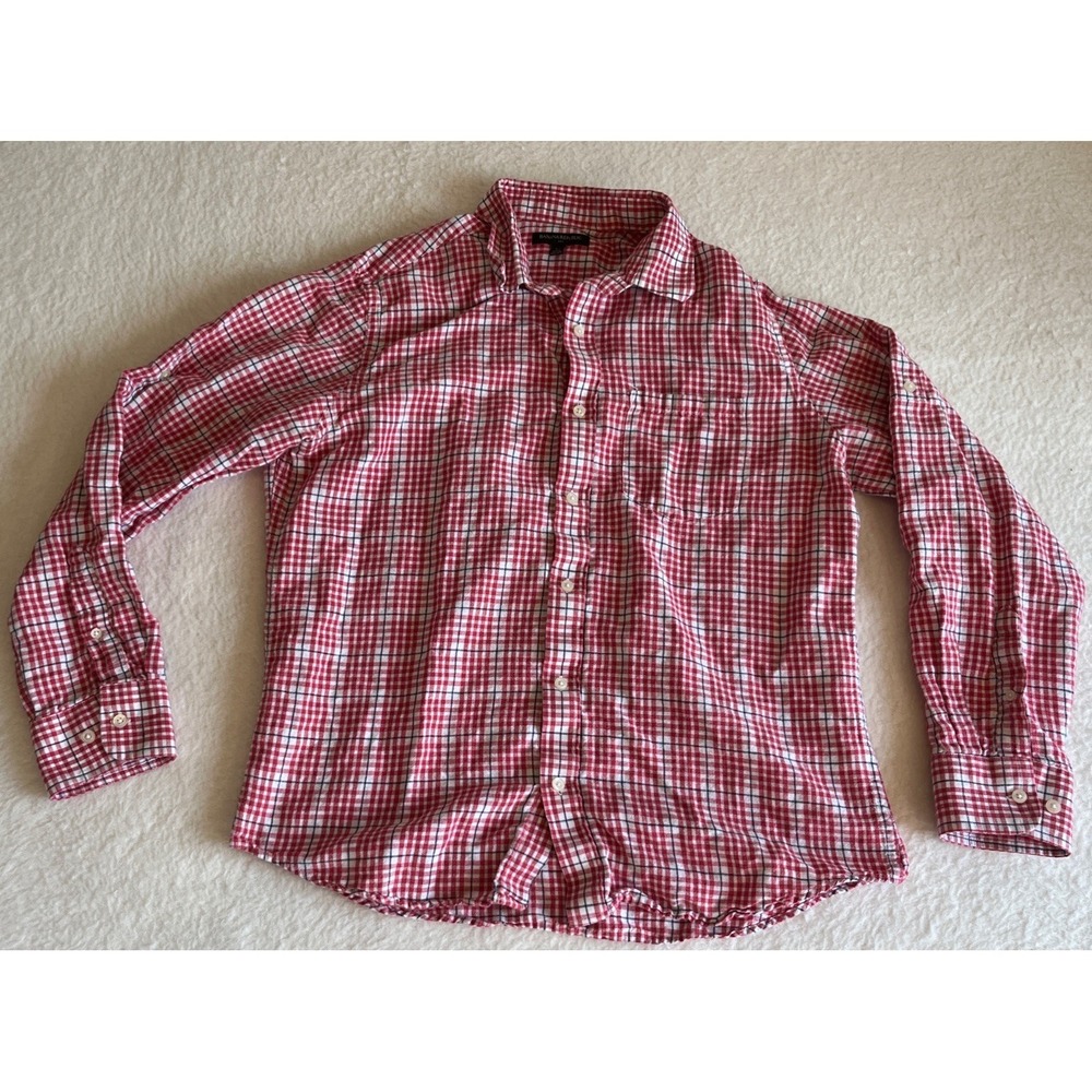 Banana Republic Red and White Plaid Button-Up Blouse